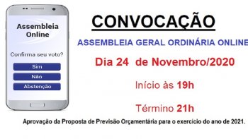 CONVOCAO PARA ASSEMBLEIA GERAL ORDINRIA ONLINE - DIA 24 DE NOVEMBRO